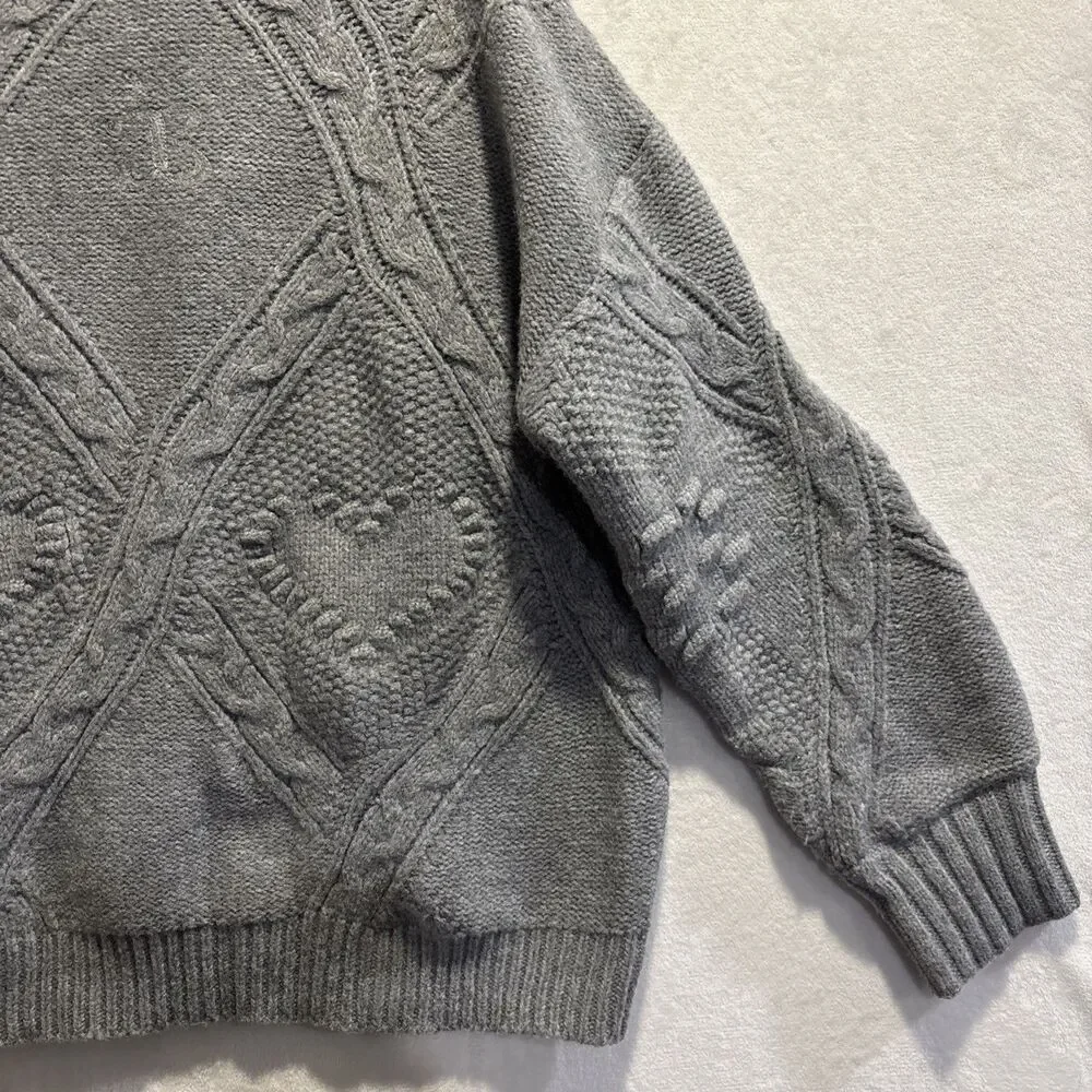 Aelfric Eden Women's Oversized Cable Knit Chunky Mock Neck Sweater Large Grey - Picture 6 of 16
